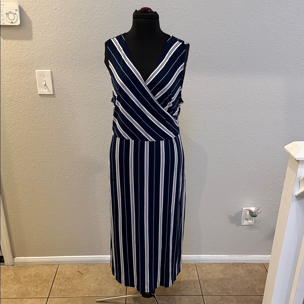 Catherines Navy & White Striped Sleeveless Maxi Dress - Picture 6 of 6